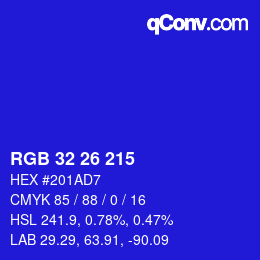 Color code: RGB 32 26 215 | qconv.com