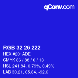 Color code: RGB 32 26 222 | qconv.com
