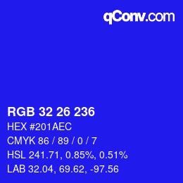 カラーコード: RGB 32 26 236 | qconv.com