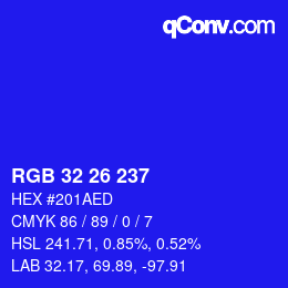Color code: RGB 32 26 237 | qconv.com