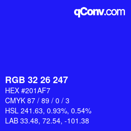 Color code: RGB 32 26 247 | qconv.com