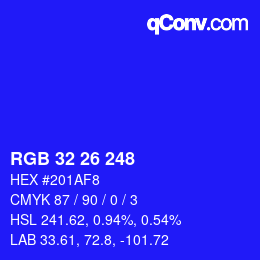 カラーコード: RGB 32 26 248 | qconv.com