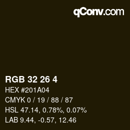 颜色代码: RGB 32 26 4 | qconv.com