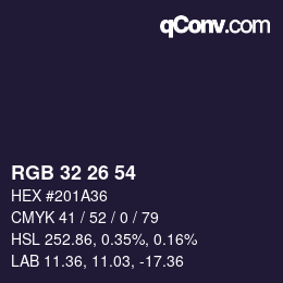 Color code: RGB 32 26 54 | qconv.com
