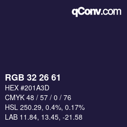 Color code: RGB 32 26 61 | qconv.com