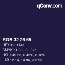 Color code: RGB 32 26 65 | qconv.com