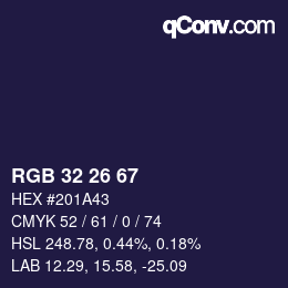 カラーコード: RGB 32 26 67 | qconv.com