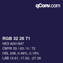 Color code: RGB 32 26 71 | qconv.com