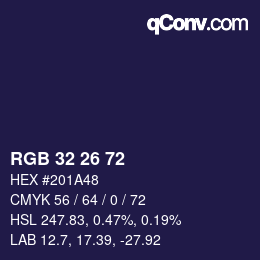 Color code: RGB 32 26 72 | qconv.com