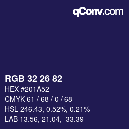Color code: RGB 32 26 82 | qconv.com