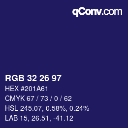 Color code: RGB 32 26 97 | qconv.com