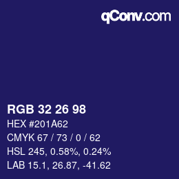 カラーコード: RGB 32 26 98 | qconv.com