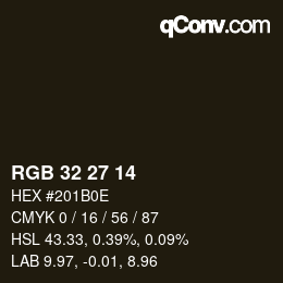 Color code: RGB 32 27 14 | qconv.com