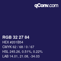 Farbcode: RGB 32 27 84 | qconv.com