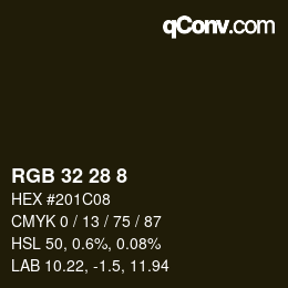 カラーコード: RGB 32 28 8 | qconv.com