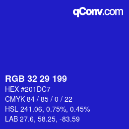 Color code: RGB 32 29 199 | qconv.com