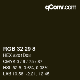 カラーコード: RGB 32 29 8 | qconv.com