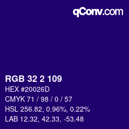 カラーコード: RGB 32 2 109 | qconv.com
