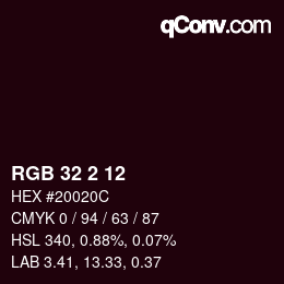 カラーコード: RGB 32 2 12 | qconv.com