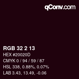 カラーコード: RGB 32 2 13 | qconv.com