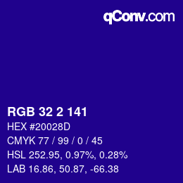 颜色代码: RGB 32 2 141 | qconv.com