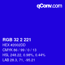Color code: RGB 32 2 221 | qconv.com