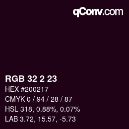 Color code: RGB 32 2 23 | qconv.com