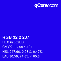 Color code: RGB 32 2 237 | qconv.com