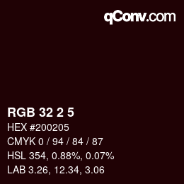 Color code: RGB 32 2 5 | qconv.com