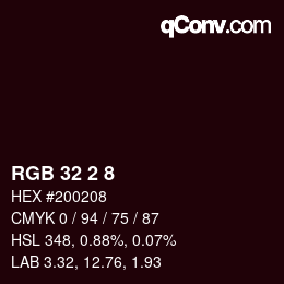 Color code: RGB 32 2 8 | qconv.com