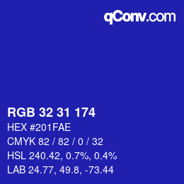Color code: RGB 32 31 174 | qconv.com