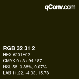 Color code: RGB 32 31 2 | qconv.com