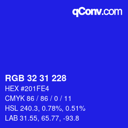 Color code: RGB 32 31 228 | qconv.com