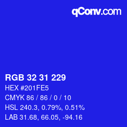 カラーコード: RGB 32 31 229 | qconv.com