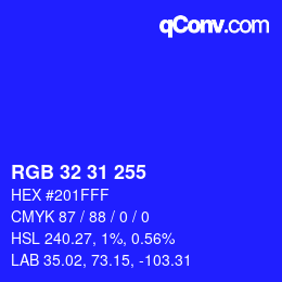 Color code: RGB 32 31 255 | qconv.com