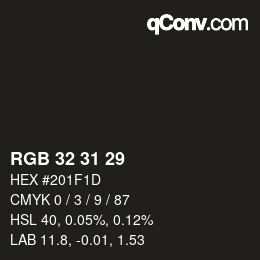 Color code: RGB 32 31 29 | qconv.com