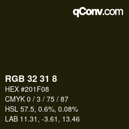 カラーコード: RGB 32 31 8 | qconv.com