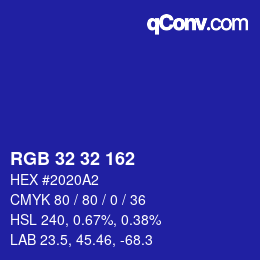 カラーコード: RGB 32 32 162 | qconv.com