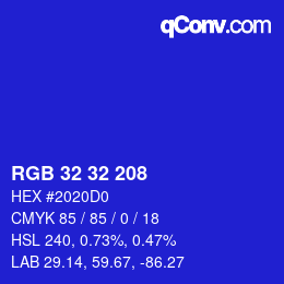 颜色代码: RGB 32 32 208 | qconv.com