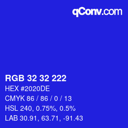 カラーコード: RGB 32 32 222 | qconv.com