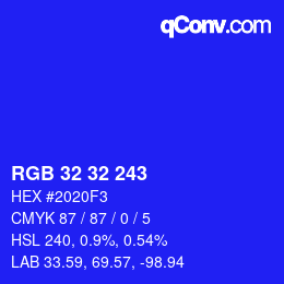 Color code: RGB 32 32 243 | qconv.com