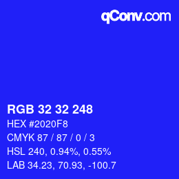 Color code: RGB 32 32 248 | qconv.com