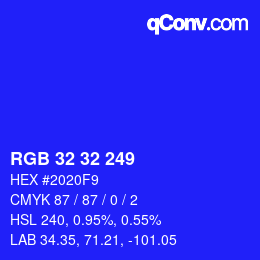 Color code: RGB 32 32 249 | qconv.com