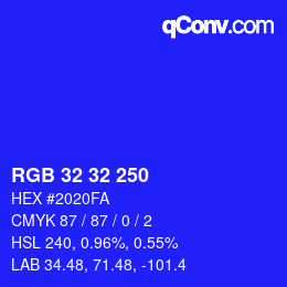 Color code: RGB 32 32 250 | qconv.com