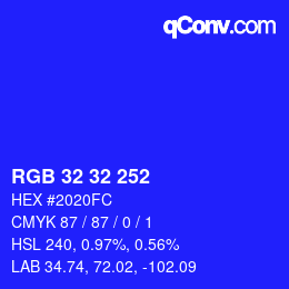 カラーコード: RGB 32 32 252 | qconv.com