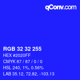 Color code: RGB 32 32 255 | qconv.com
