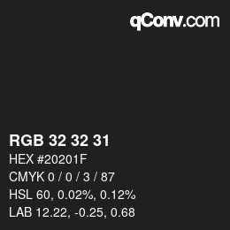 Color code: RGB 32 32 31 | qconv.com