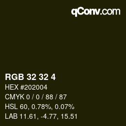 カラーコード: RGB 32 32 4 | qconv.com