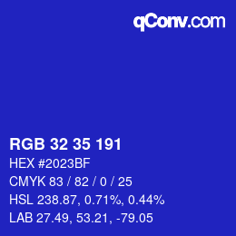 Color code: RGB 32 35 191 | qconv.com