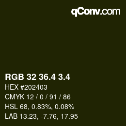 カラーコード: RGB 32 36.4 3.4 | qconv.com